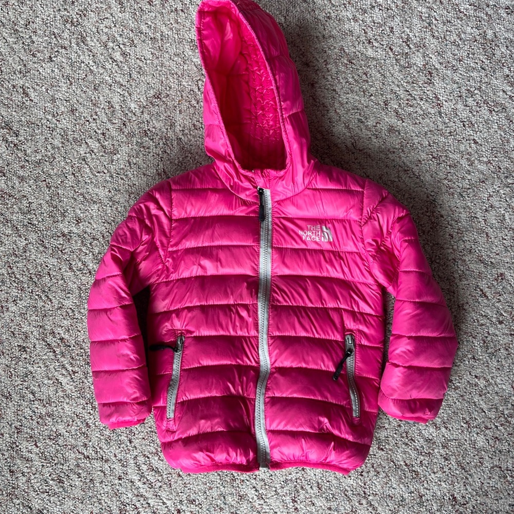 North Face Girls Summit Series Down Lightweight Hooded Jacket Sz 3T Pink Puffer